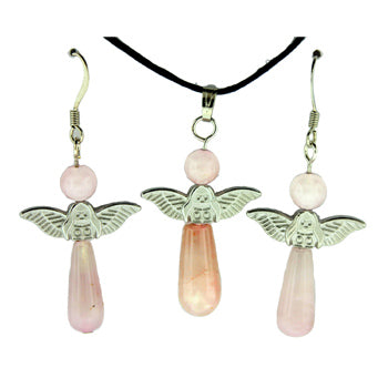 20-30mm Rose Quartz Angel Pendants & Earrings