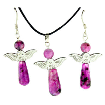 20-30mm Dyed Purple Quartz Glass Angel Pendants & Earrings