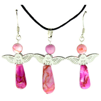 20-30mm Dyed Pink Matrix Jasper Angel Pendants & Earrings