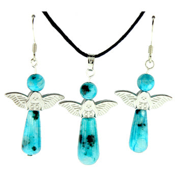 20-30mm Dyed Aqua Quartz Angel Pendants & Earrings