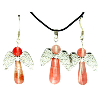 20-30mm Cherry Quartz Glass Angel Pendants & Earrings