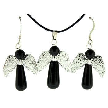 20-30mm Synthetic Black Agate Angel Pendants & Earrings