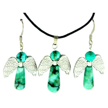 20-30mm Dyed Green Matrix Stone Angel Protection Pendants & Earrings