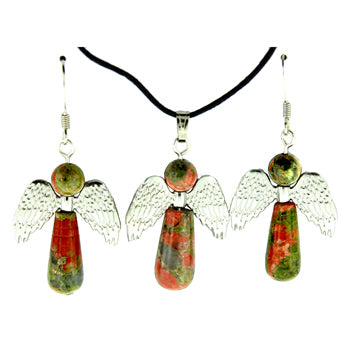 20-30mm Unakite Angel Protection Pendants & Earrings