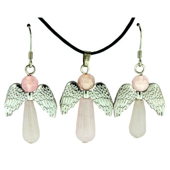 20-30mm Rose Quartz Angel Protection Pendants & Earrings