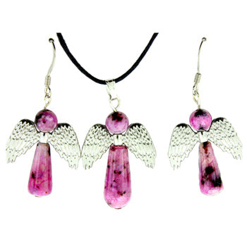 20-30mm Dyed Purple Quartz Glass Angel Protection Pendants & Earrings