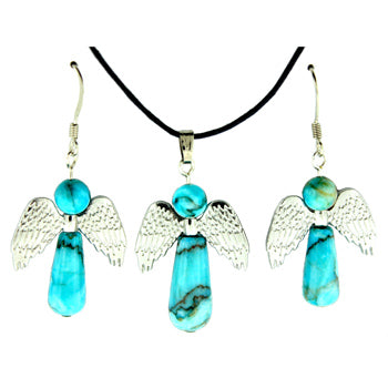 20-30mm Dyed Turquiose Jasper Angel Protection Pendants & Earrings
