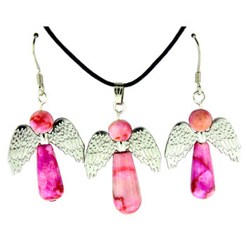 20-30mm Dyed Pink Matrix Jasper Angel Protection Pendants & Earrings