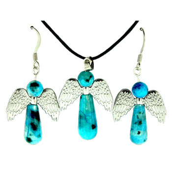 20-30mm Dyed Aqua Quartz Angel Protection Pendants & Earrings