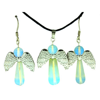 20-30mm Opalite Glass Angel Protection Pendants & Earrings