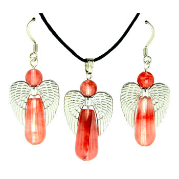 20-30mm Cherry Quartz Glass Angel Guidance Pendants & Earrings