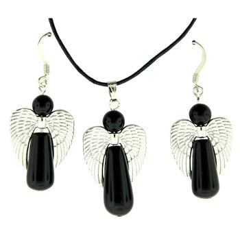 20-30mm Synthetic Black Agate Angel Guidance Pendants & Earrings