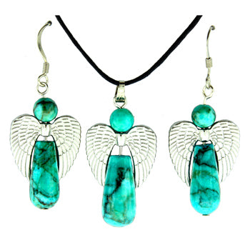 20-30mm Dyed Green Matrix Stone Angel Guidance Pendants & Earrings
