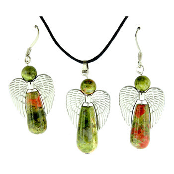 20-30mm Unakite Angel Guidance Pendants & Earrings