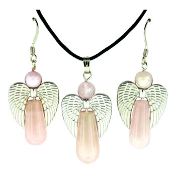 20-30mm Rose Quartz Angel Guidance Pendants & Earrings