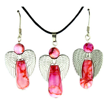 20-30mm Dyed Pink Matrix Jasper Angel Guidance Pendants & Earrings