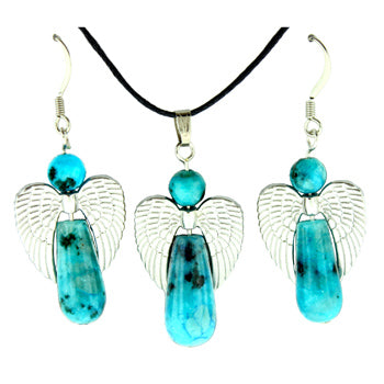 20-30mm Dyed Aqua Quartz Angel Guidance Pendants & Earrings