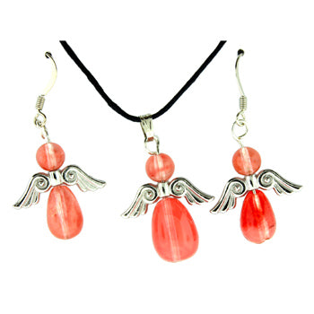 20-30mm Cherry Quartz Glass Angel Peace Pendants & Earrings