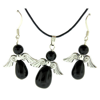 20-30mm Synthetic Black Agate Angel Peace Pendants & Earrings