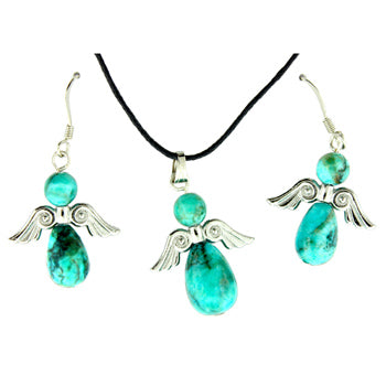 20-30mm Dyed Green Matrix Stone Angel Peace Pendants & Earrings
