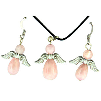 20-30mm Rose Quartz Angel Peace Pendants & Earrings