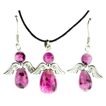 20-30mm Dyed Purple Quartz Glass Angel Peace Pendants & Earrings