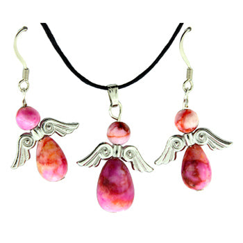 20-30mm Dyed Pink Matrix Jasper Angel Peace Pendants & Earrings