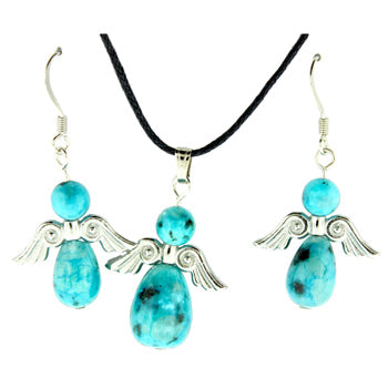 20-30mm Dyed Aqua Quartz Angel Peace Pendants & Earrings
