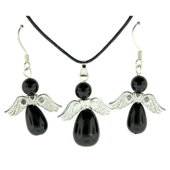 20-30mm Synthetic Black Agate Angel Heart Pendants & Earrings