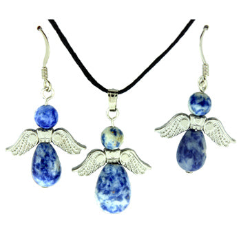 20-30mm Sodalite Brazil Angel Heart Pendants & Earrings