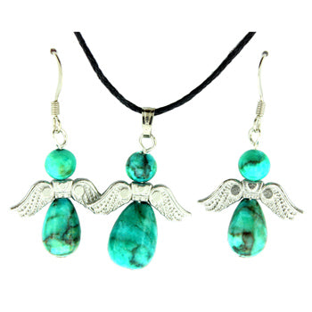 20-30mm Dyed Green Matrix Stone Angel Heart Pendants & Earrings