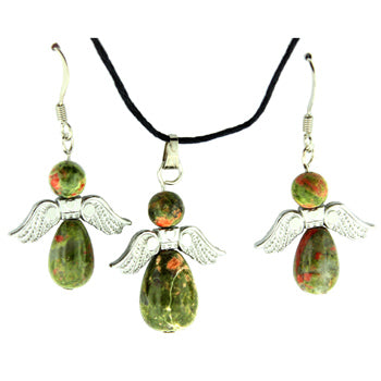 20-30mm Unakite Angel Heart Pendants & Earrings