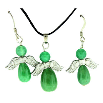 20-30mm Green Aventurine Angel Heart Pendants & Earrings
