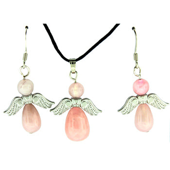 20-30mm Rose Quartz Angel Heart Pendants & Earrings