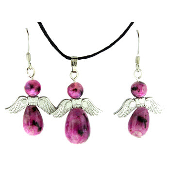 20-30mm Dyed Purple Quartz Glass Angel Heart Pendants & Earrings