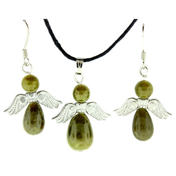 20-30mm Chinese BC Serpentine Angel Heart Pendants & Earrings
