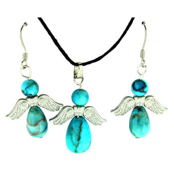 20-30mm Dyed Turquiose Jasper Angel Heart Pendants & Earrings