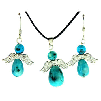 20-30mm Dyed Aqua Quartz Angel Heart Pendants & Earrings