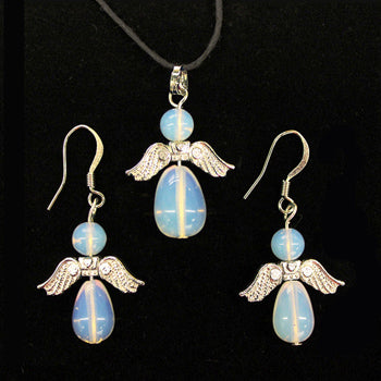 20-30mm Opalite Glass Angel Heart Pendants & Earrings