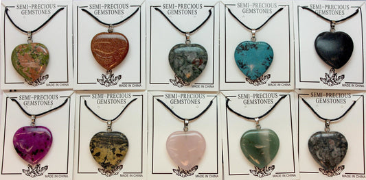 35mm Assorted Stone Heart Pendants