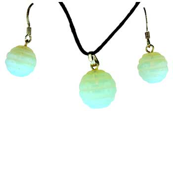 Opalite Glass Round Pendants & Earrings