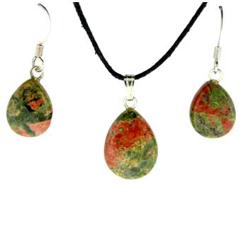 11X14/13X17mm Unakite Pear Pendants & Earrings