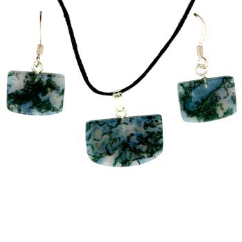 16X13/22X14mm Moss Agate Tongue Pendants & Earrings