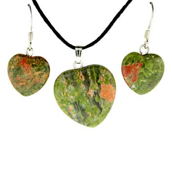 15 / 22mm Unakite Heart Pendants & Earrings