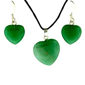 15 / 22mm Green Aventurine Heart Pendants & Earrings