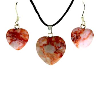 15 / 22mm Pink Matrix Stone Heart Pendants & Earrings