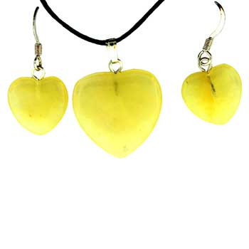 15 / 22mm Yellow Serpentine Heart Pendants & Earrings