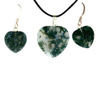 15 / 22mm Moss Agate Heart Pendants & Earrings