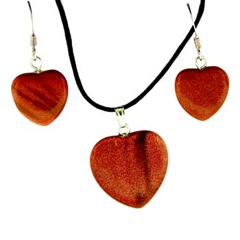 15 / 22mm Brown Goldstone Man Made Heart Pendants & Earrings