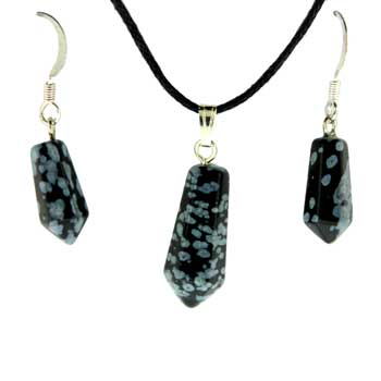 6X16/8X21mm Snowflake Obsidian Taper Point Pendants & Earrings